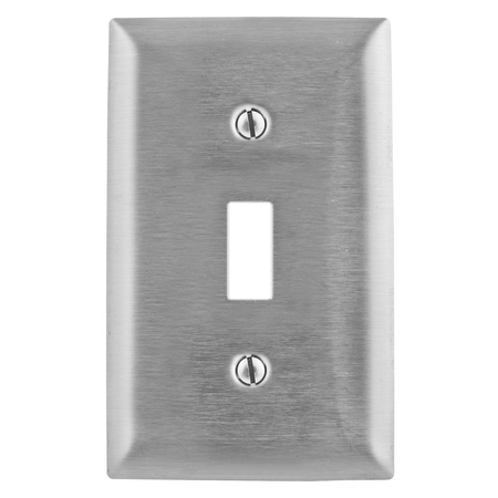 HUBBELL WIRING DEVICE-KELLEMS Wallplates and Boxes, Metallic Plates, 1- Gang, 1) Toggle Opening, 430 Stainless Steel SS1L